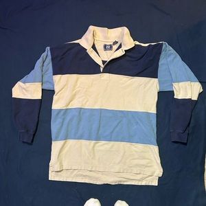 VINTAGE blue striped long sleeve collard shirt